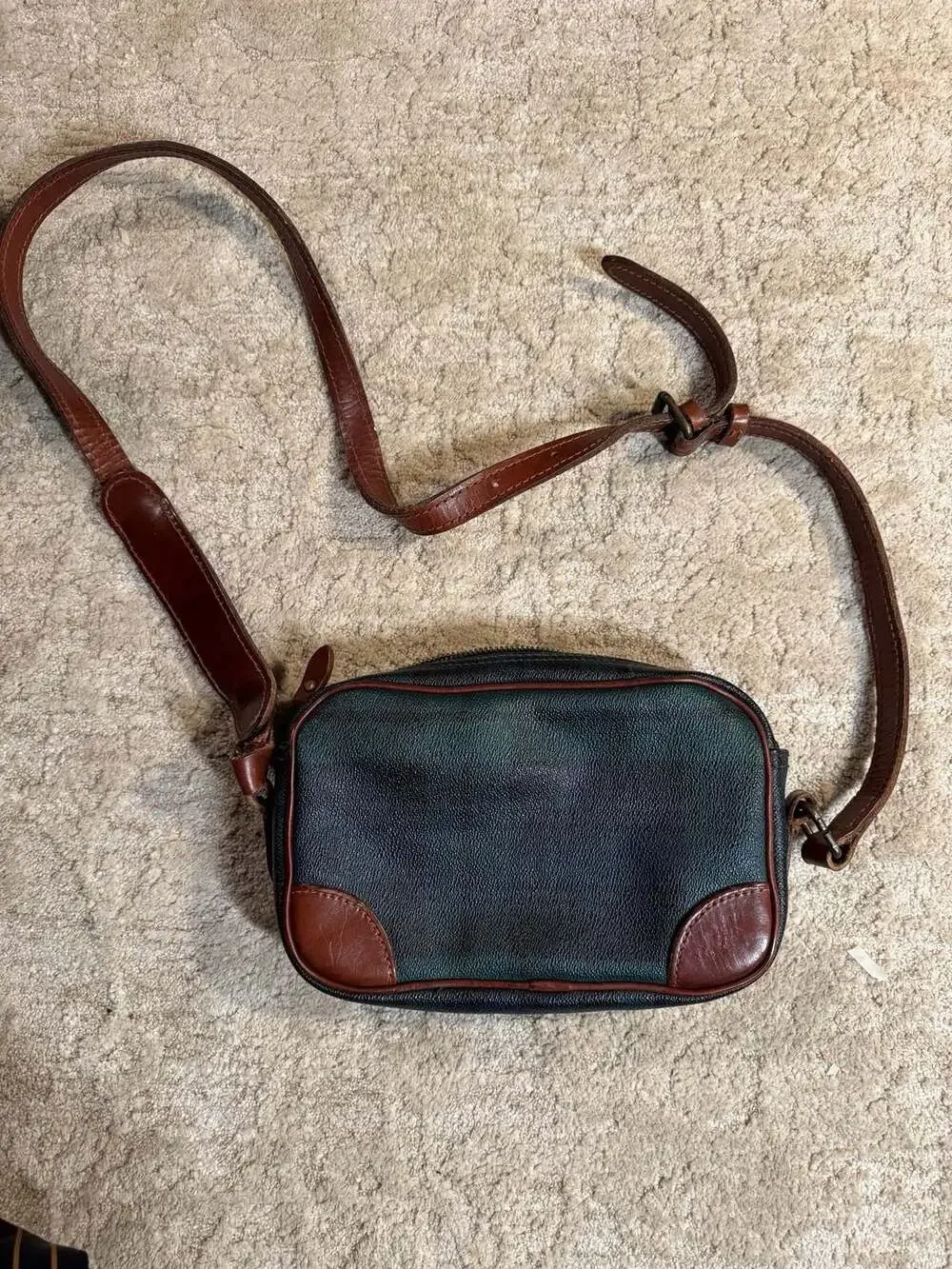 Vintage Polo Ralph Lauren Plaid Crossbody   Bag with Leather Trim
